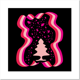 Evergreen Tree Illustration Pink Posters and Art